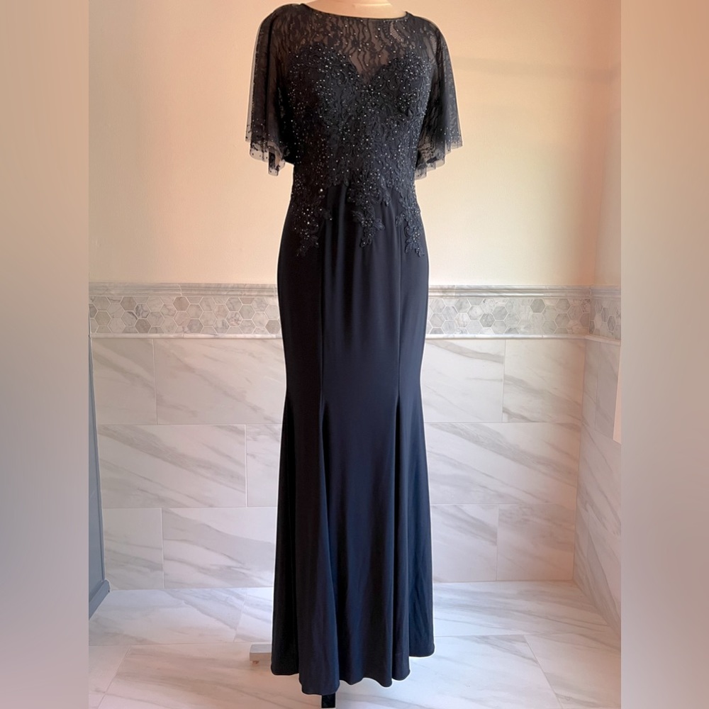 New XSCAPE Lace Embellished Corset Flatter Mermaid Navy Gown Sz 6/8 - Picture 3 of 13